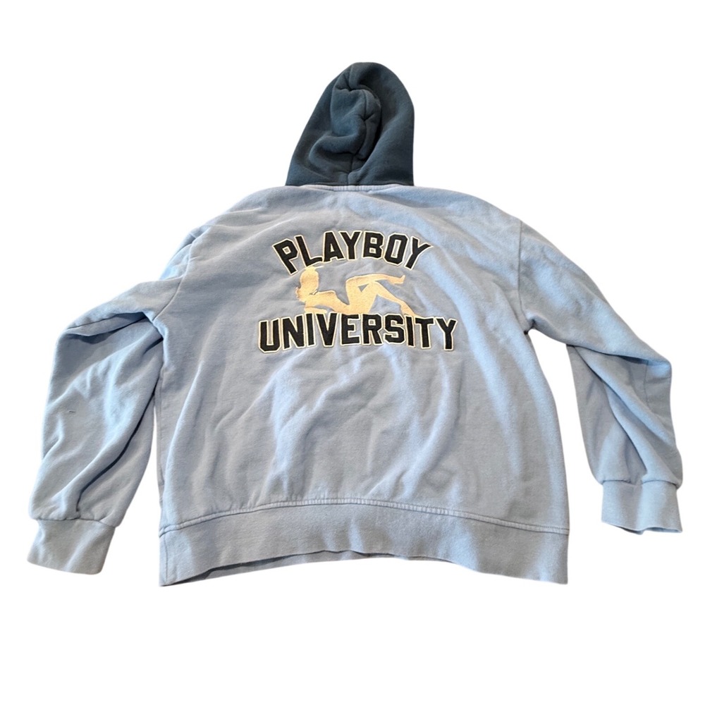 Playboy by PacSun University Graphic Hoodie Light Blue Mens Large Pullover Y2K
